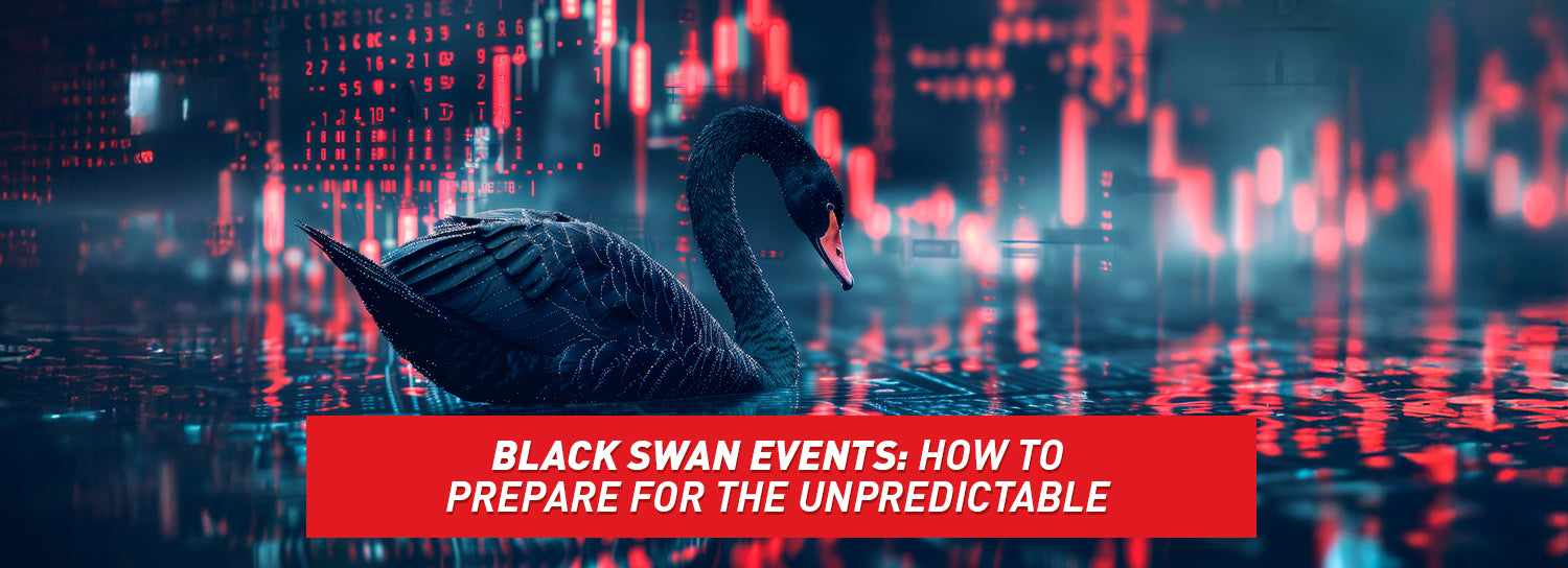 A black swan in front of a tech-looking city.