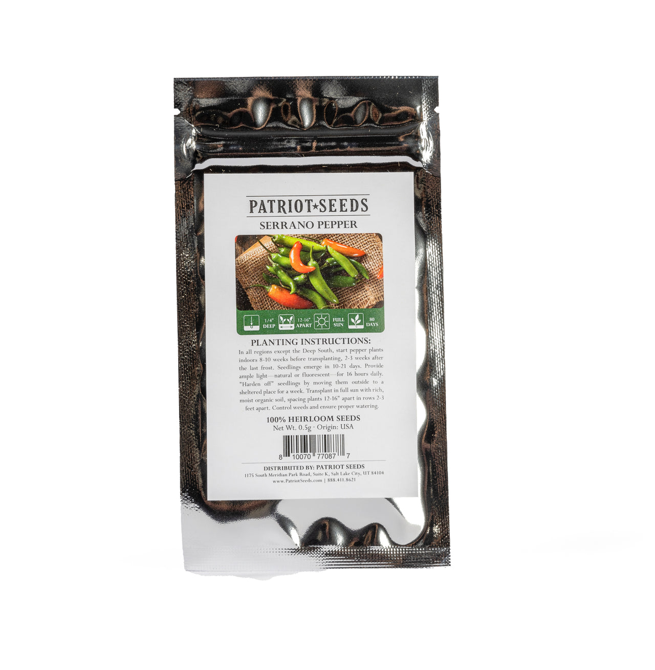 heirloom Serrano Hot Pepper Seeds seed pouch