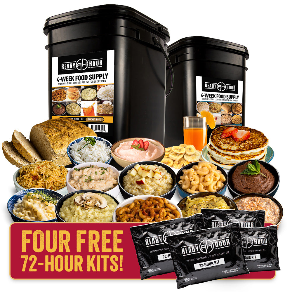 4-Week Emergency Food Supply PLUS 4 FREE 72-Hour Food Kits (2,000+ calories/day)