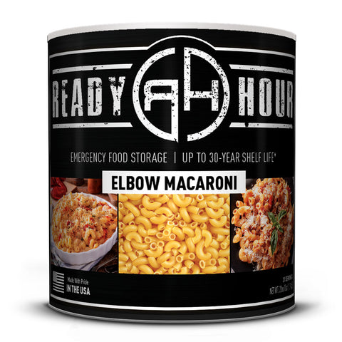 Image of Elbow Macaroni for emergencies packed in a #10 can.