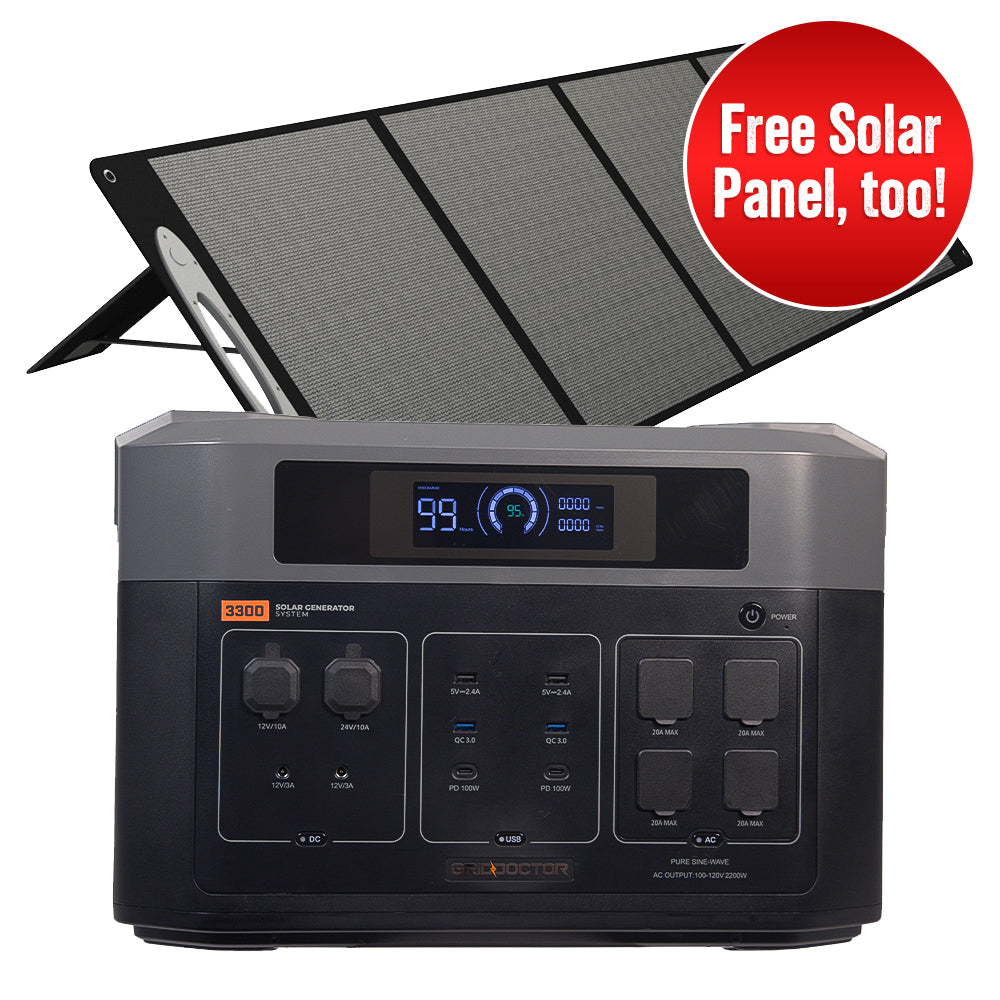 Free solar panel included with Grid Doctor 3300 Solar Generator System in Independence Day Bundle