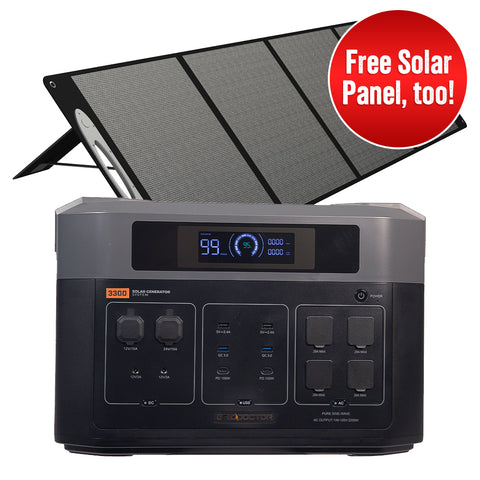 Image of Free solar panel included with Grid Doctor 3300 Solar Generator System in Independence Day Bundle