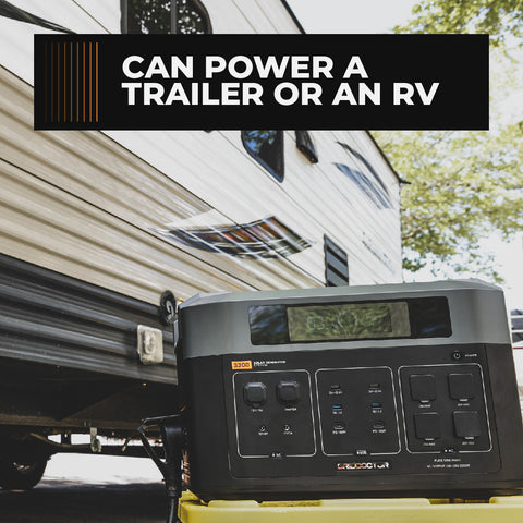 Image of Grid Doctor 3300 Solar Generator System powering a trailer or RV