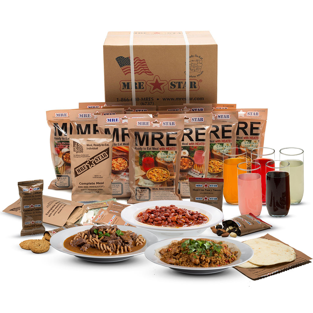MRE Case Pack with Heaters (12 meals - 1,100 to 1,300 calories per meal)