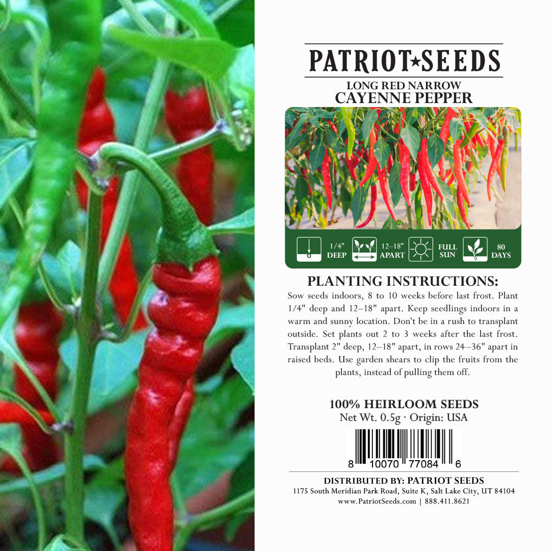 heirloom long red narrow cayenne pepper package label