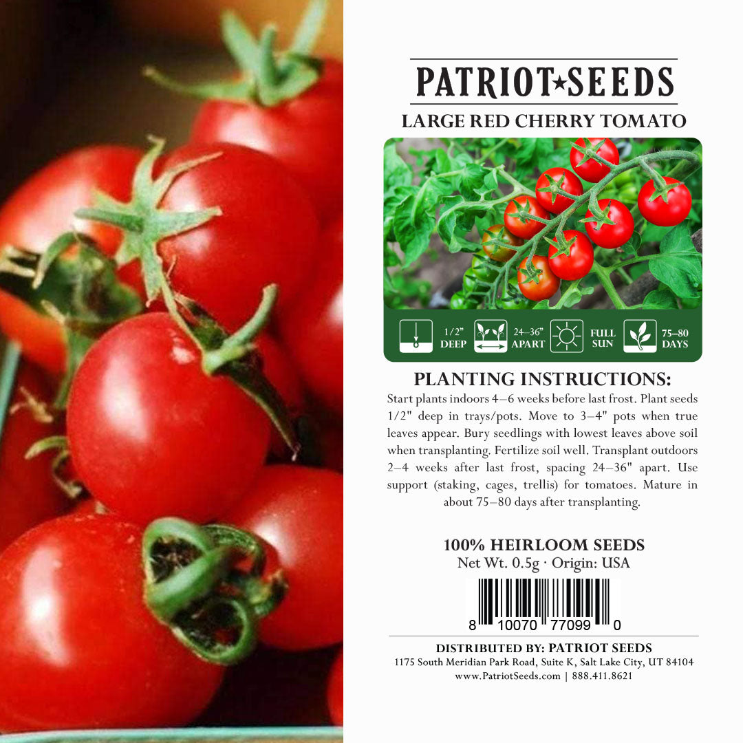 heirloom large red cherry tomato package label