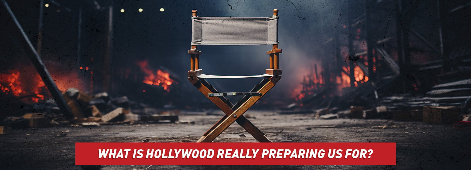 A hollywood style chair sitting amongst burning rubble.