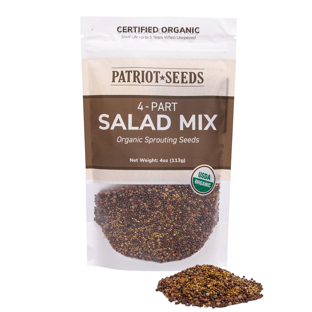 Organic 4-Part Salad Sprouting Seeds Mix by Patriot Seeds (4 ounces)