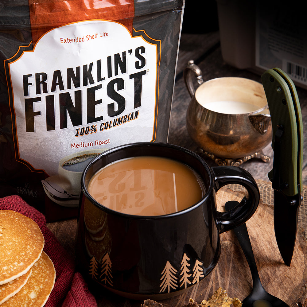 Franklin's Finest Survival Coffee (720 servings, 1 bucket) with Aluminum Coffee Pot
