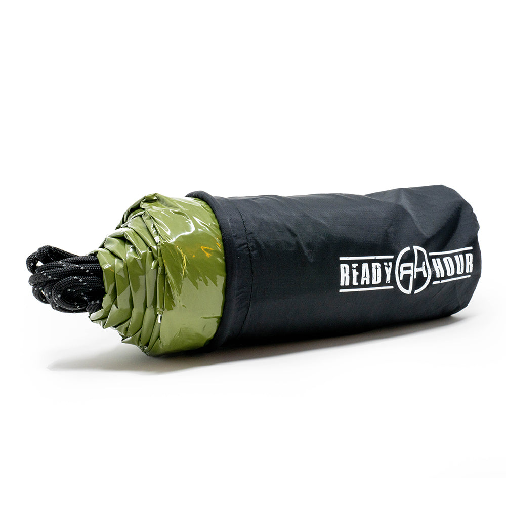 Army Green Nylon Emergency Tent with Survival Whistle by Ready Hour - Survival Jack Exclusive Offer